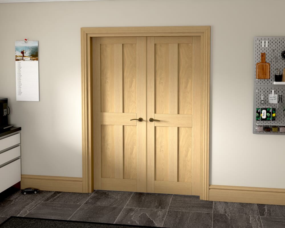 1428x2021x133mm Victorian Shaker 4 Panel Oak French Door Set