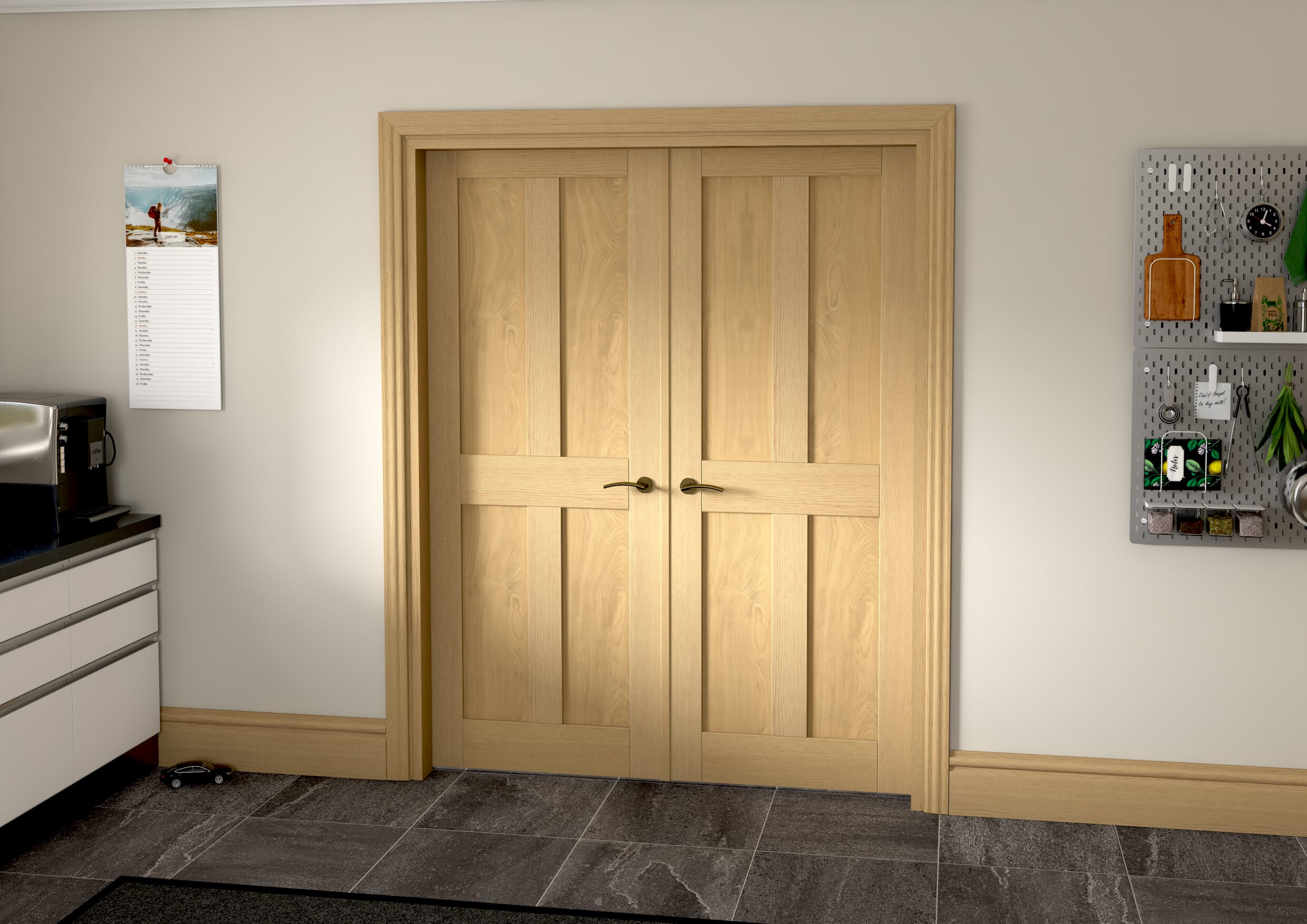 1580x2021x133mm Victorian Shaker 4 Panel Oak French Door Set
