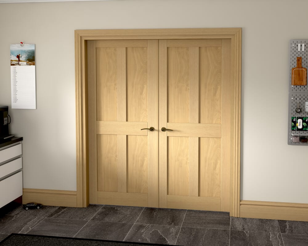 1732x2021x133mm Victorian Shaker 4 Panel Oak French Door Set