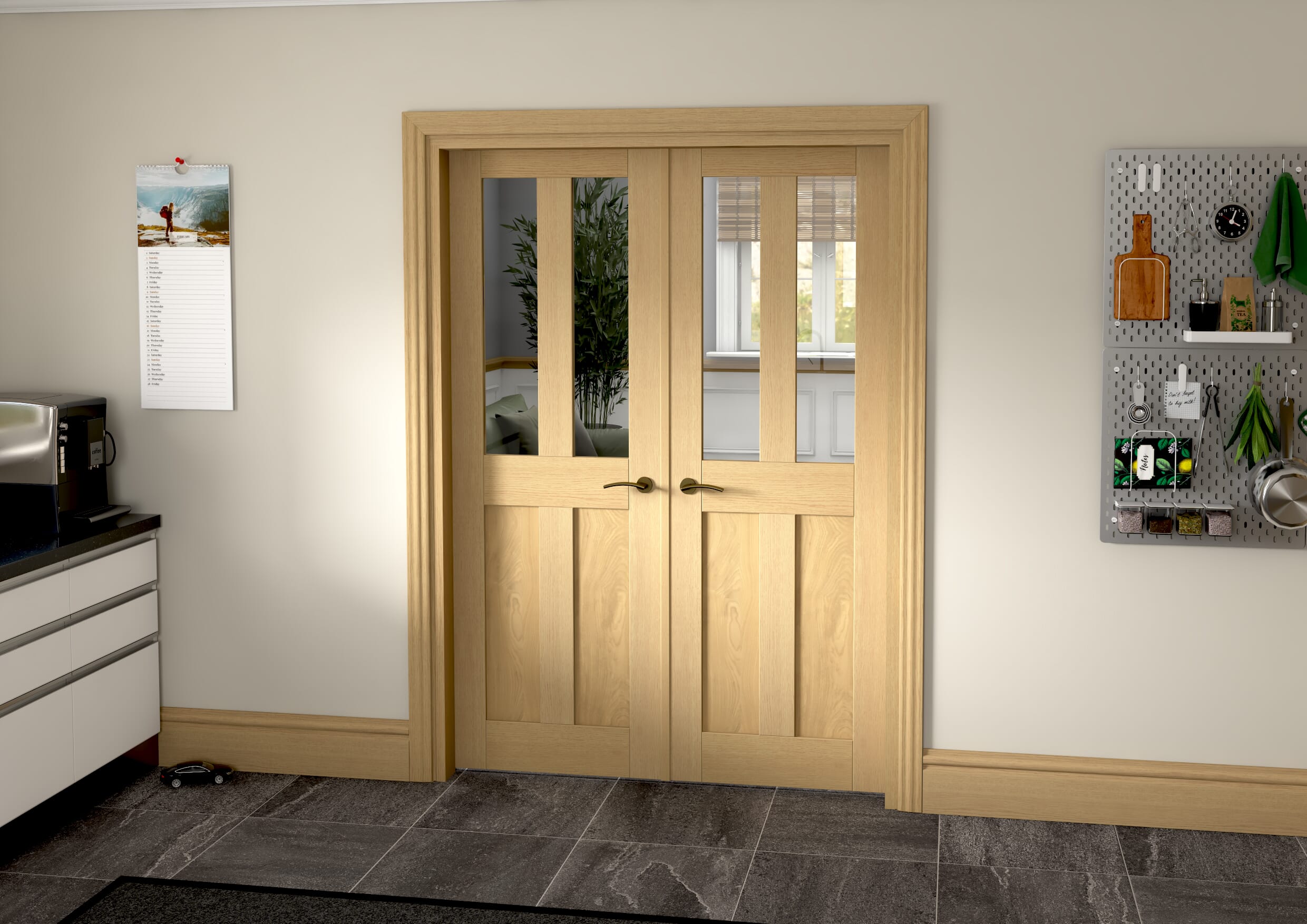 1428x2021x133mm Victorian Shaker Clear Glazed Oak French Door Set