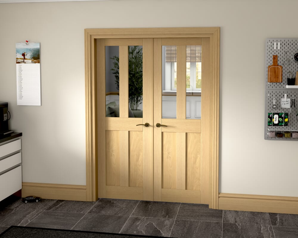 1428x2021x133mm Victorian Shaker Clear Glazed Oak French Door Set