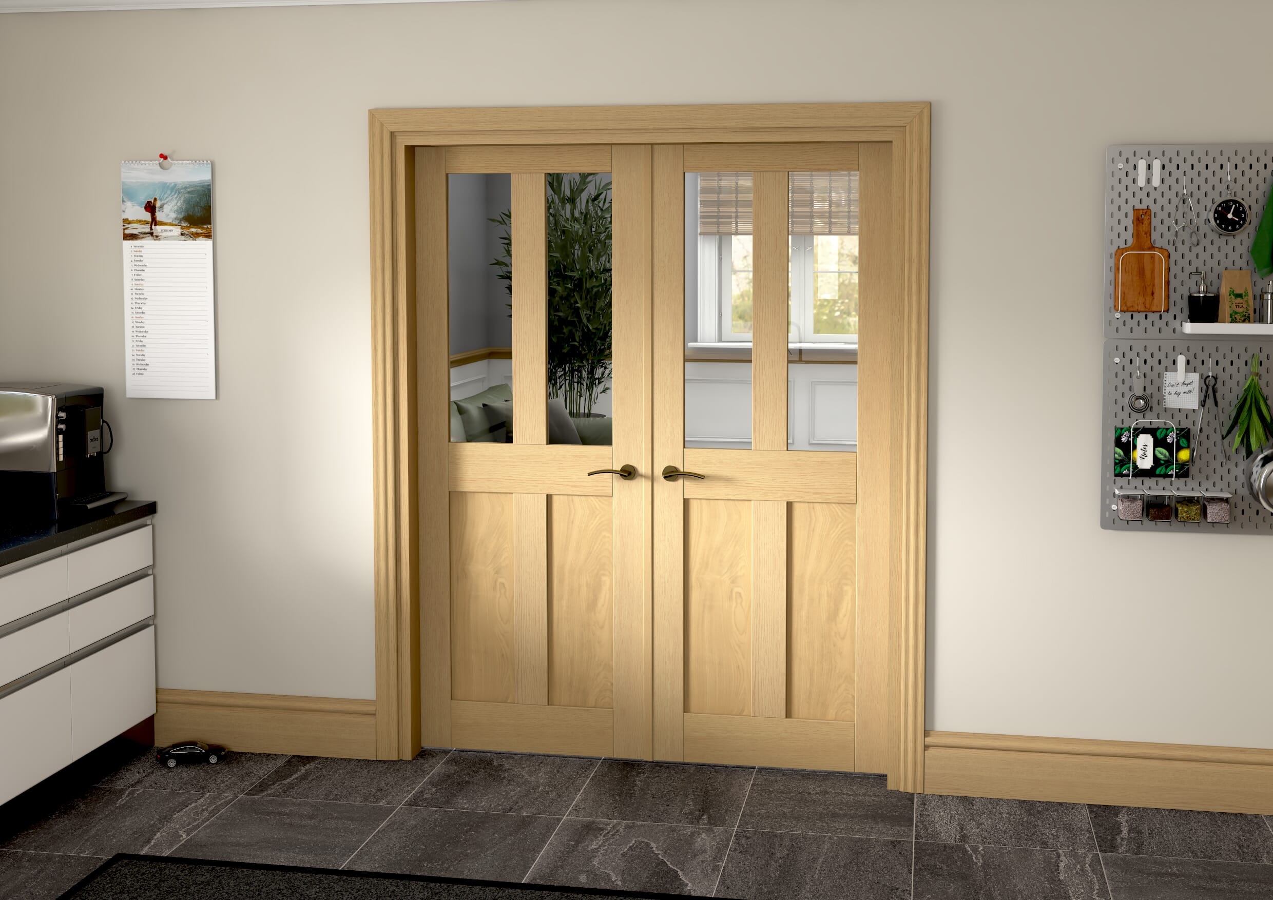 1580x2021x133mm Victorian Shaker Clear Glazed Oak French Door Set