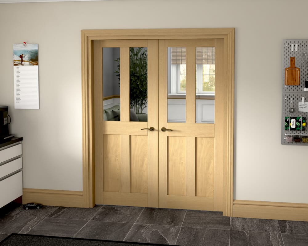 1580x2021x133mm Victorian Shaker Clear Glazed Oak French Door Set