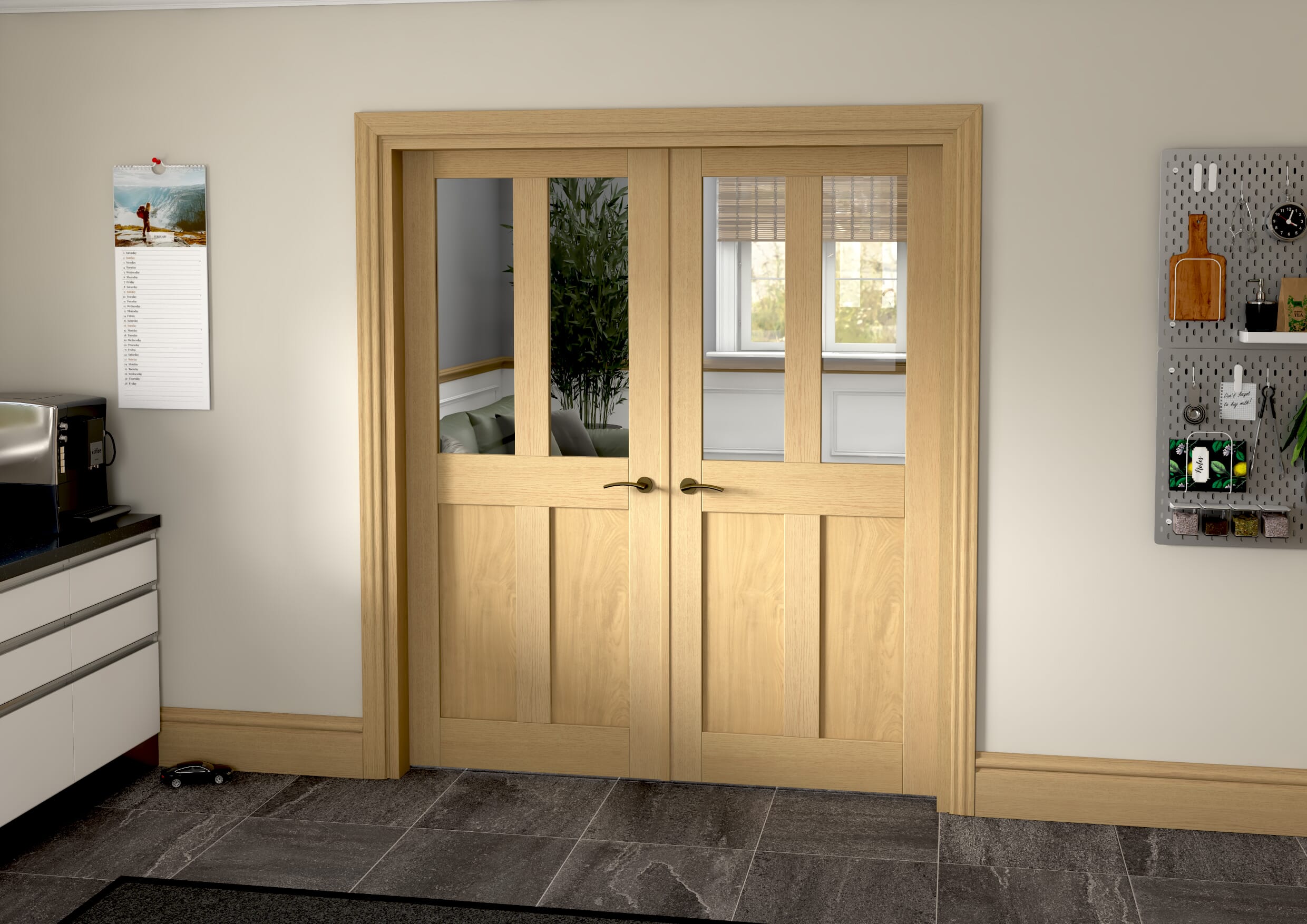 1732x2021x133mm Victorian Shaker Clear Glazed Oak French Door Set