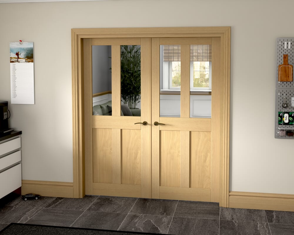 1732x2021x133mm Victorian Shaker Clear Glazed Oak French Door Set