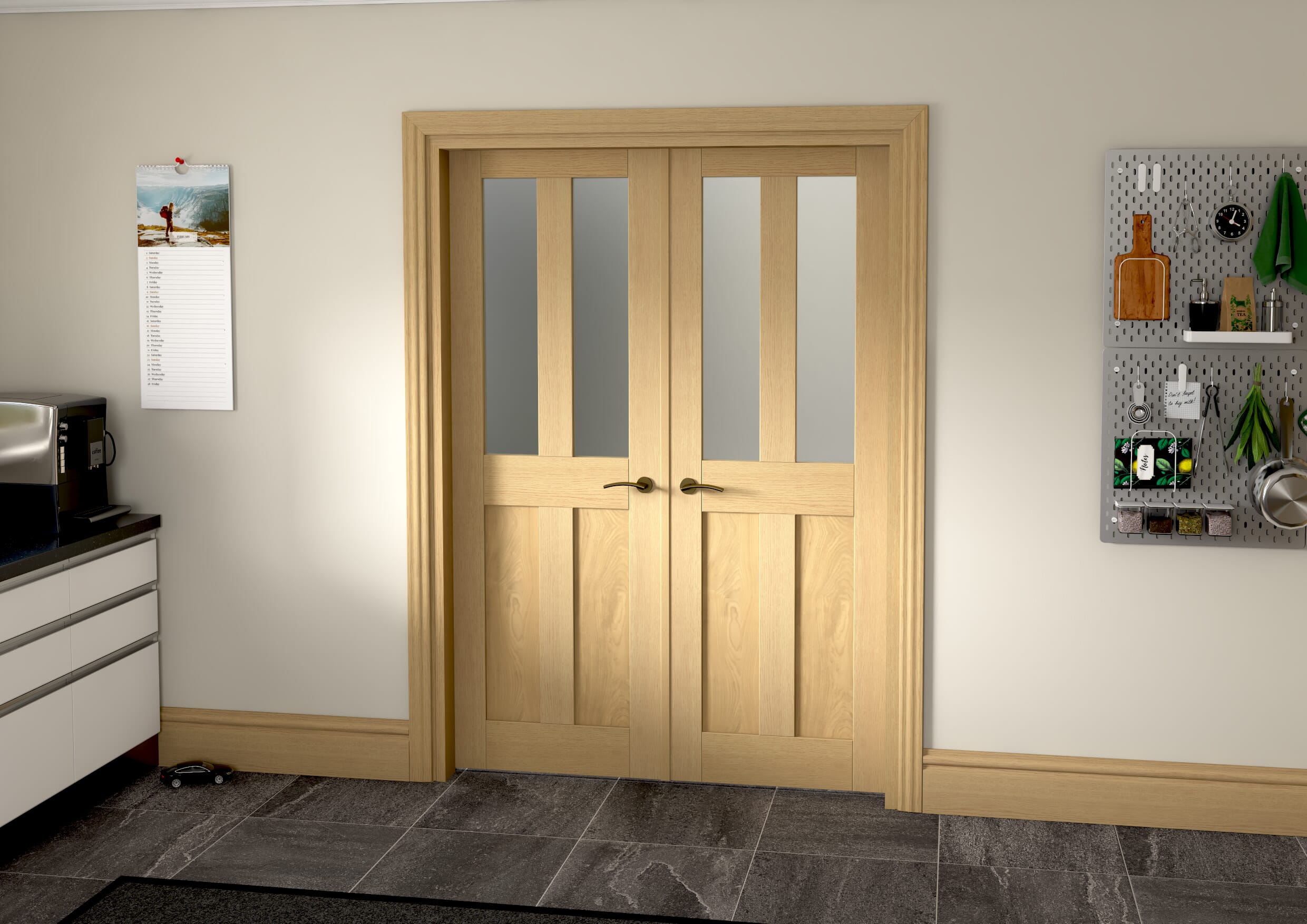 1428x2021x133mm Victorian Shaker Frosted Glazed Oak French Door Set Image