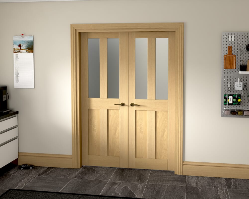 1428x2021x133mm Victorian Shaker Frosted Glazed Oak French Door Set