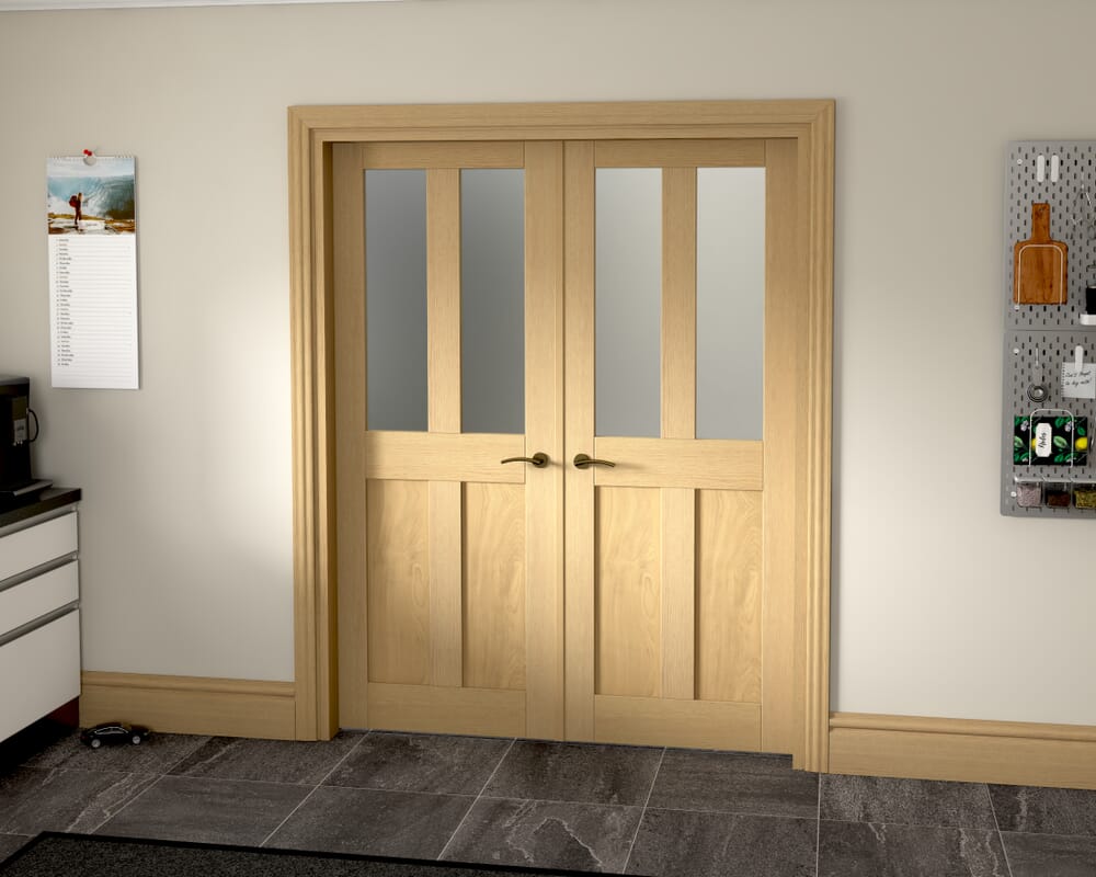 1580x2021x133mm Victorian Shaker Frosted Glazed Oak French Door Set
