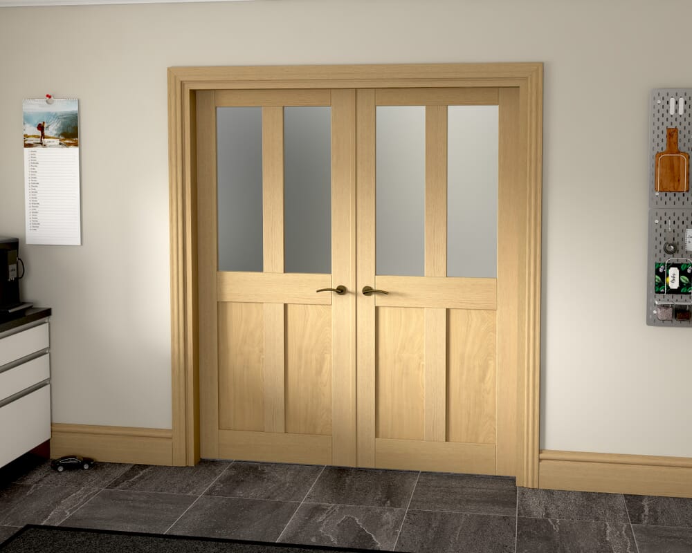 1732x2021x133mm Victorian Shaker Frosted Glazed Oak French Door Set