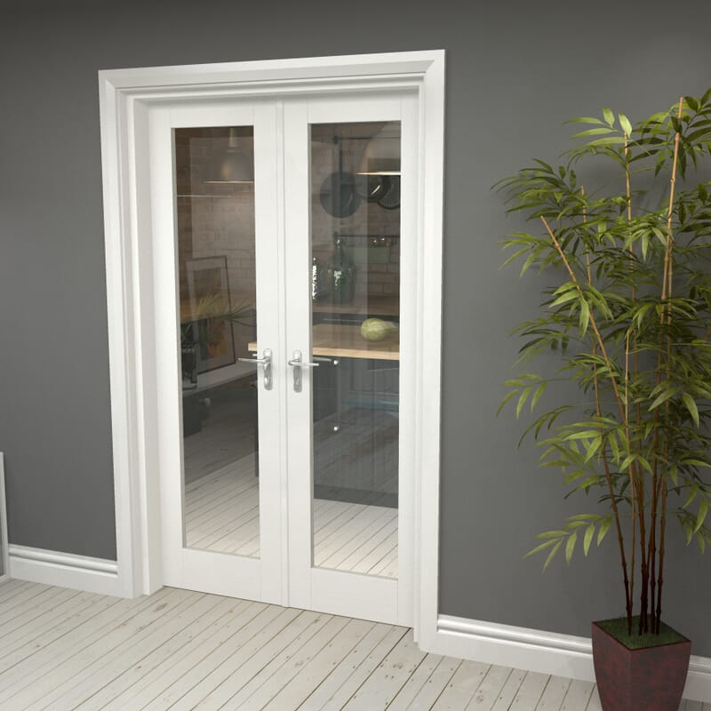 1136x2031 Glazed White Primed Internal French Doors with Frame set