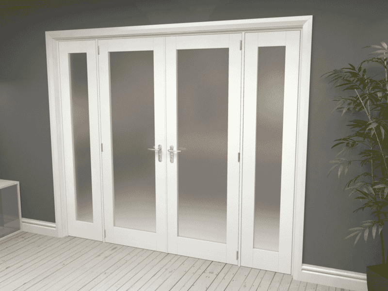 White Obscure Glazed French Door Set 2072mm(W) x 2021mm(H) at Vivid Doors