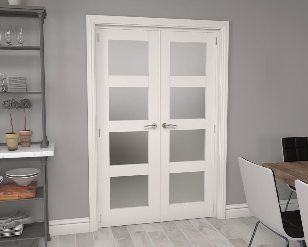 White 4L Frosted French Door Set 1202mm(W) x 2021mm(H)