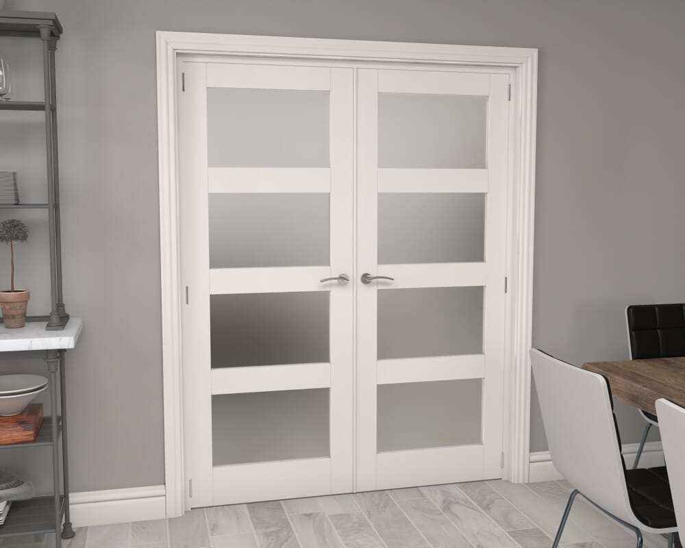 White 4L Frosted French Door Set 1426mm(W) x 2021mm(H)