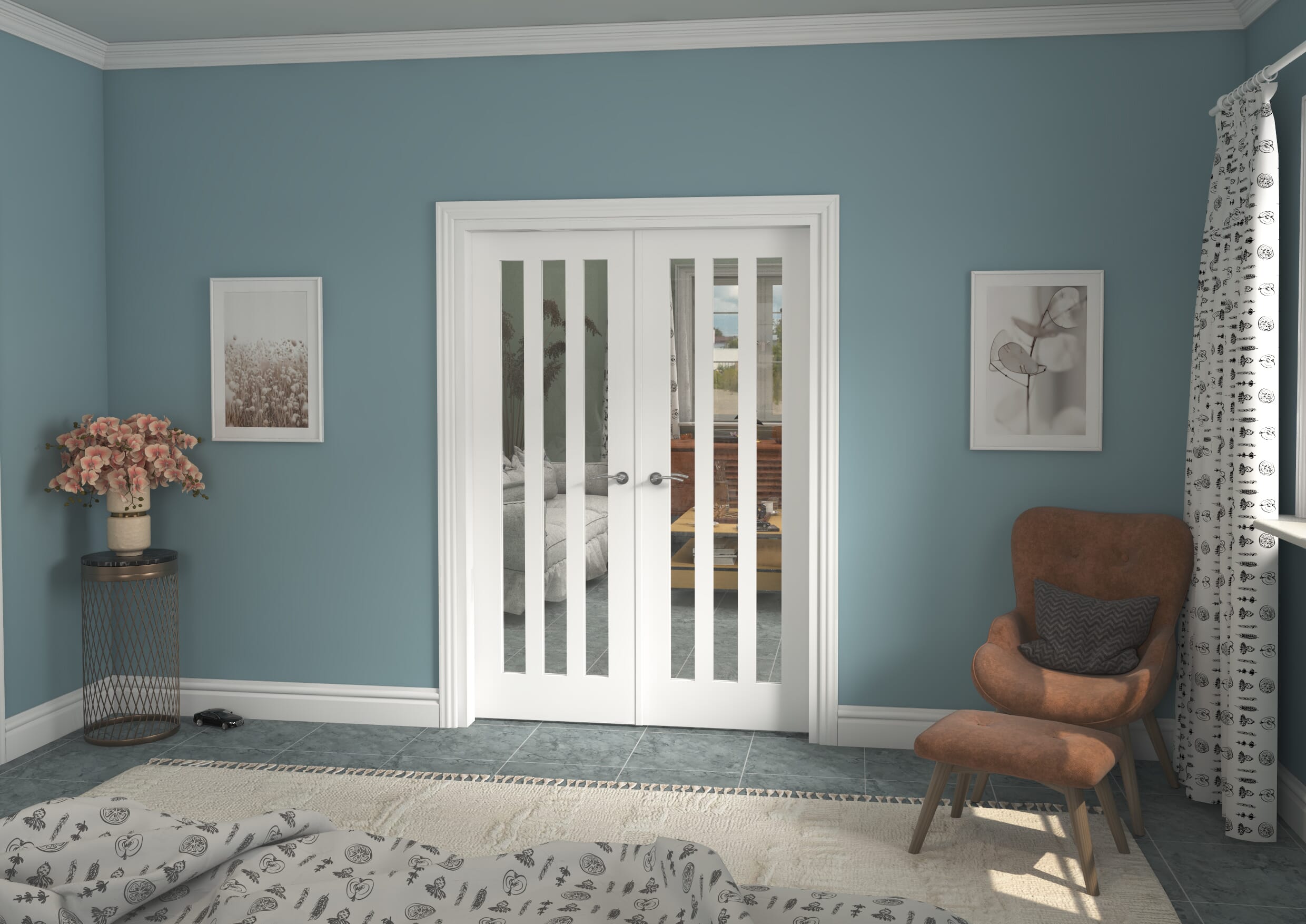 1426x2021x133mm Aston White Clear Glazed French Door Set
