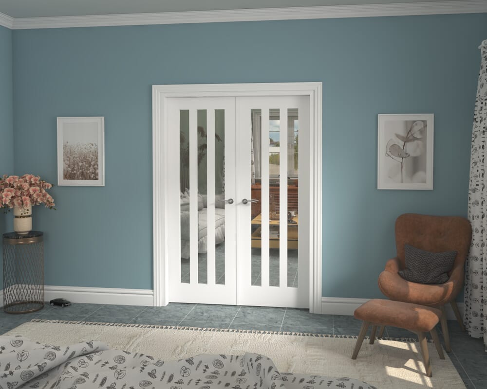1426x2021x133mm Aston White Clear Glazed French Door Set