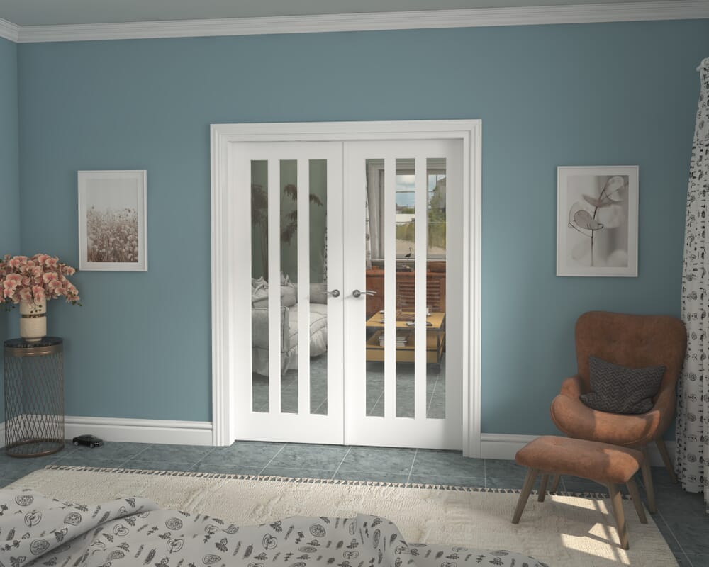 1580x2021x133mm Aston White Clear Glazed French Door Set