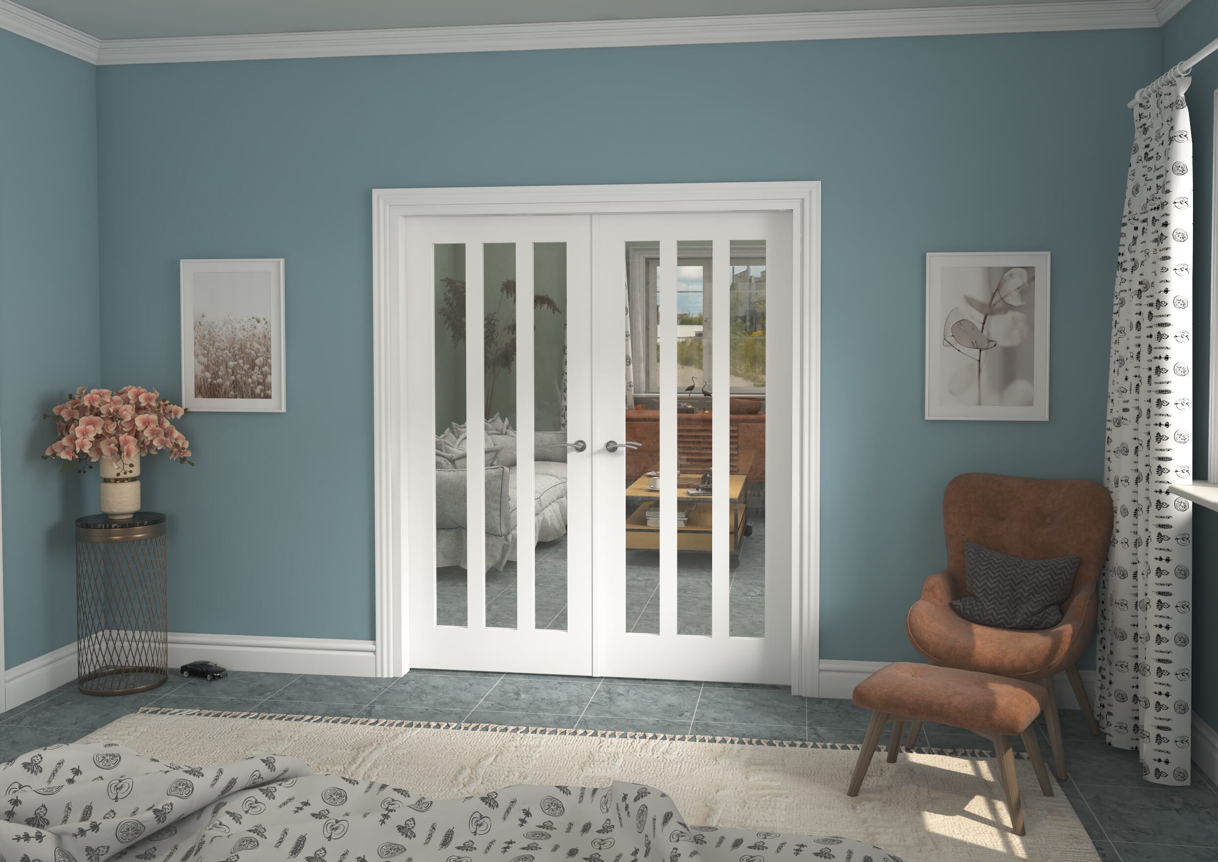 1732x2021x133mm Aston White Clear Glazed French Door Set