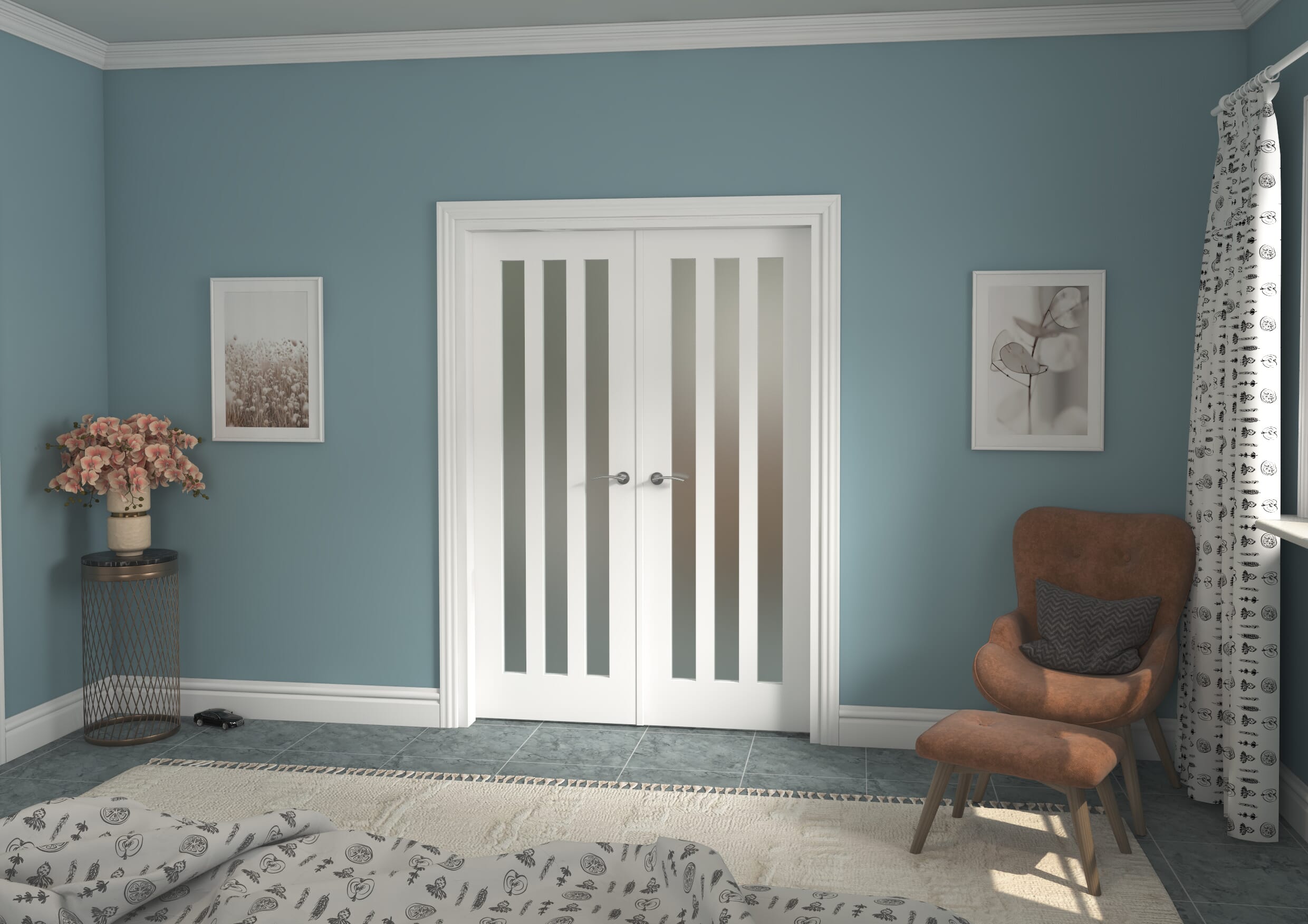 1426x2021x133mm Aston White Frosted Glazed French Door Set Image