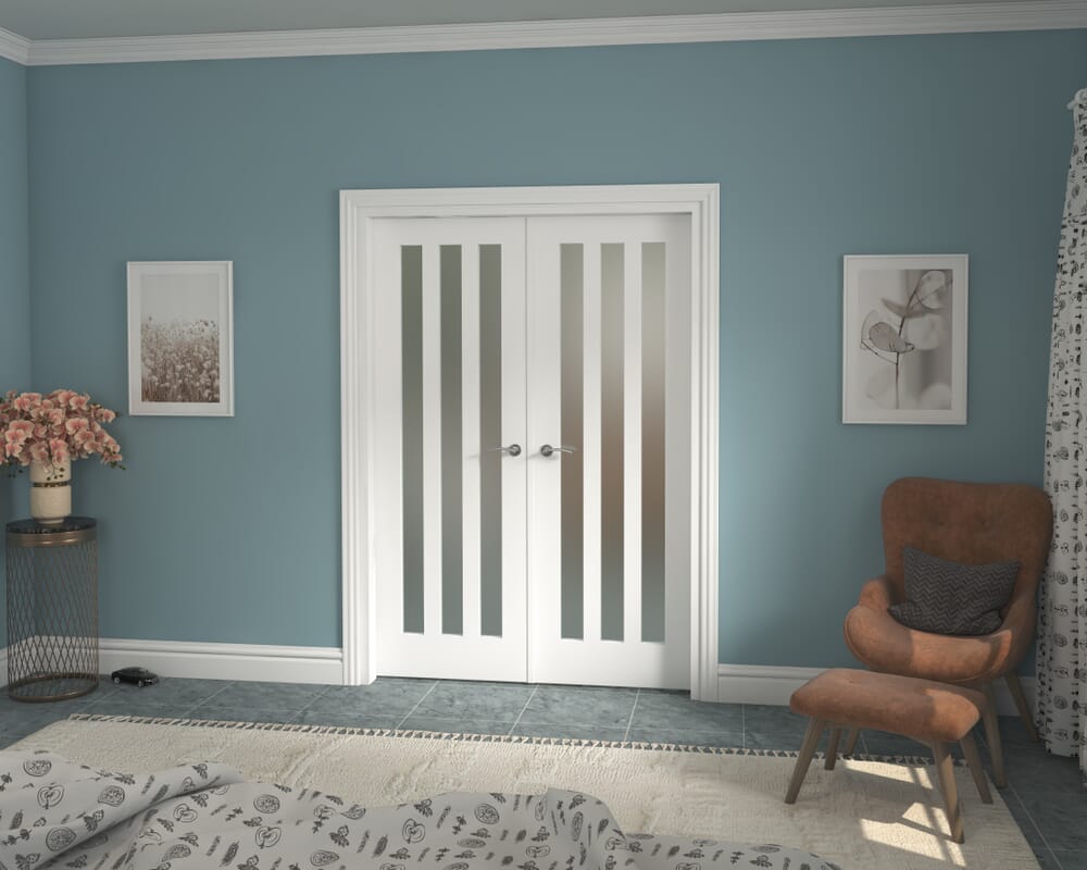 1426x2021x133mm Aston White Frosted Glazed French Door Set