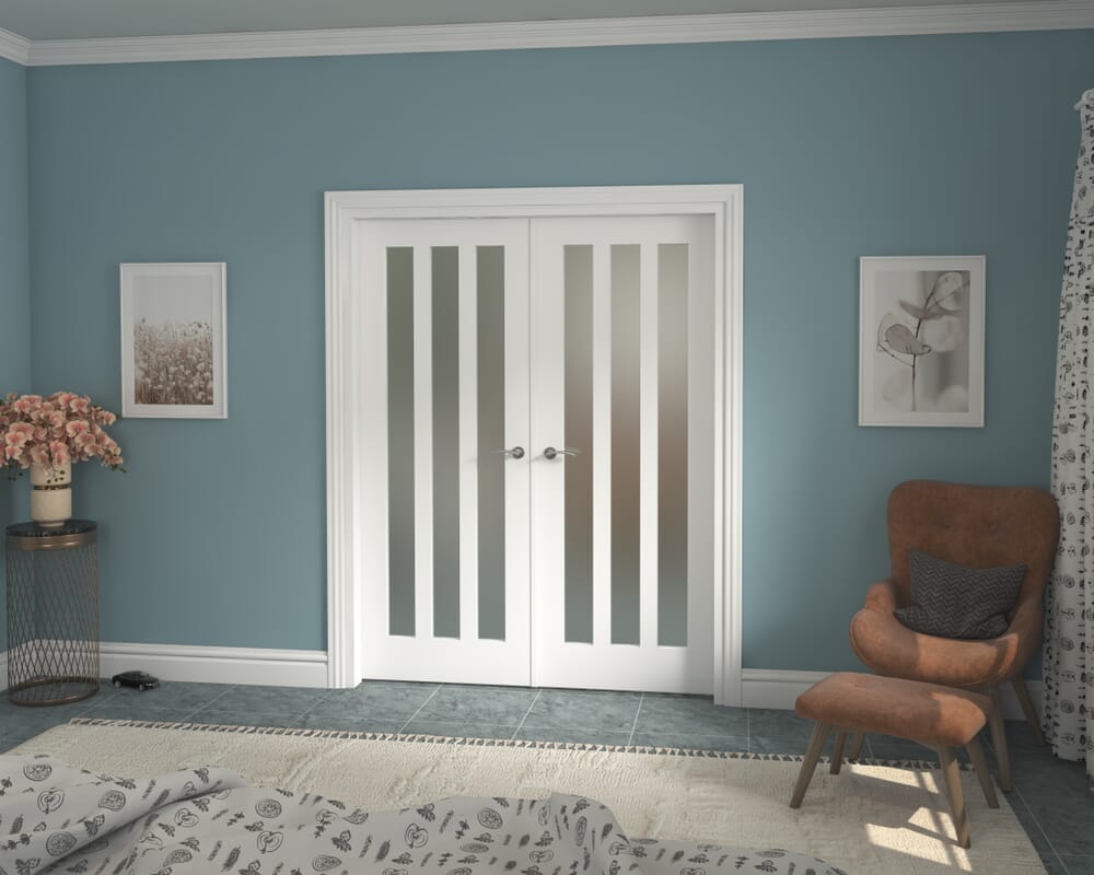 1580x2021x133mm Aston White Frosted Glazed French Door Set