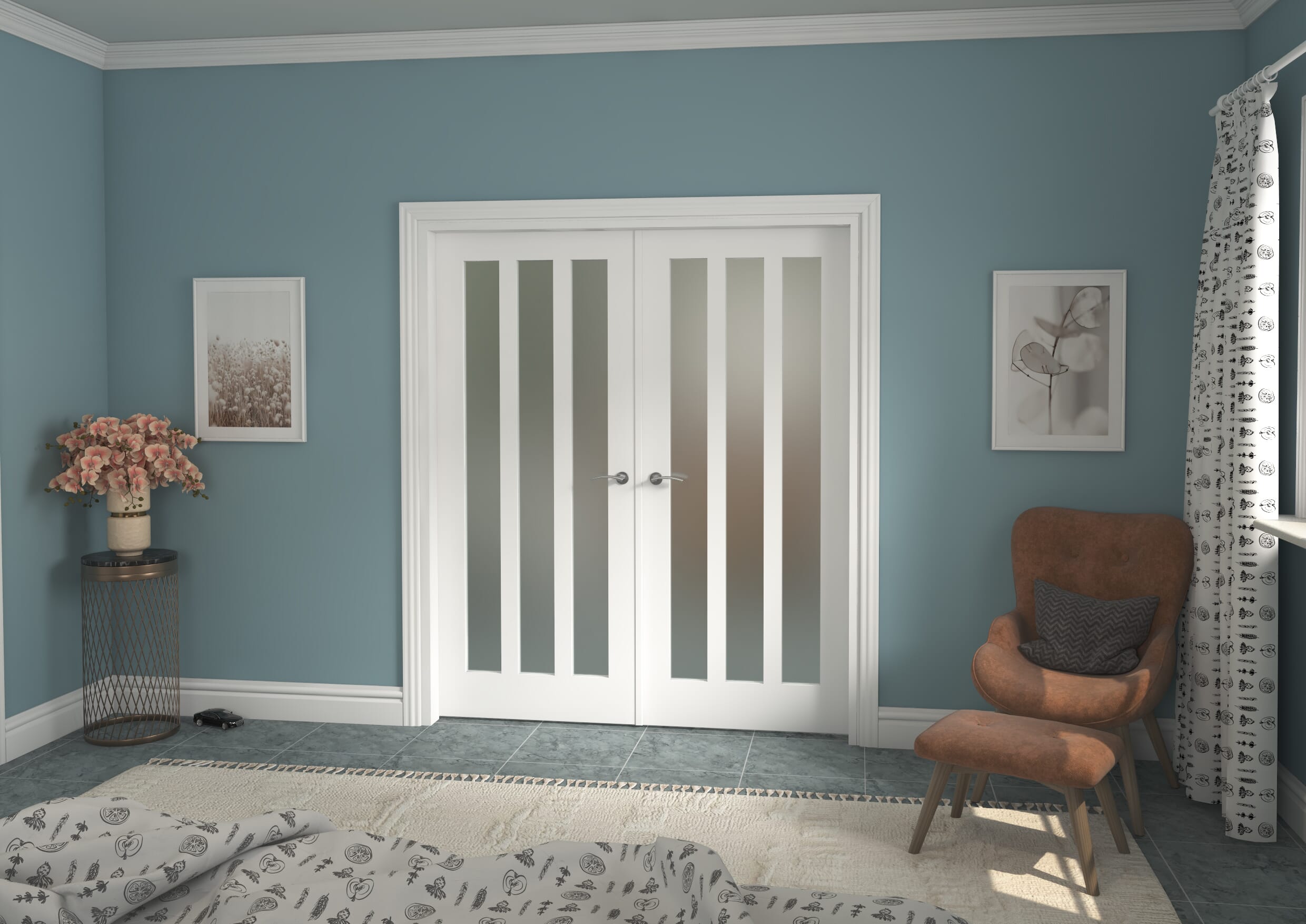 1732x2021x133mm Aston White Frosted Glazed French Door Set Image