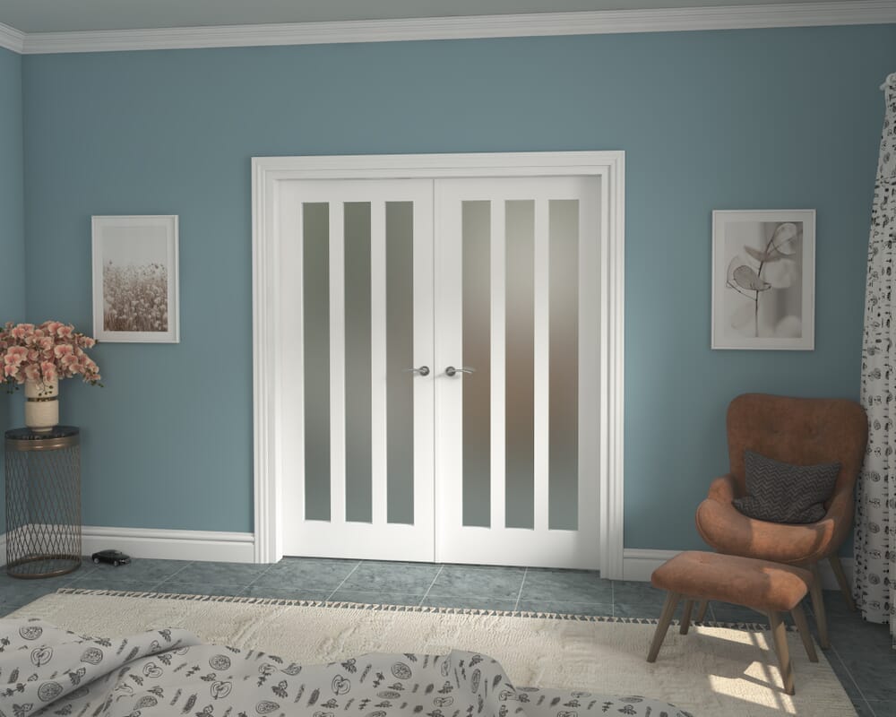 1732x2021x133mm Aston White Frosted Glazed French Door Set