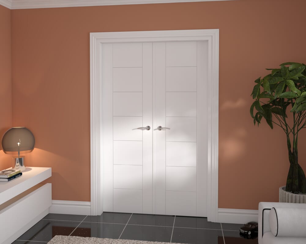 1276x2021x133mm Modern 7 Panel White French Door Set