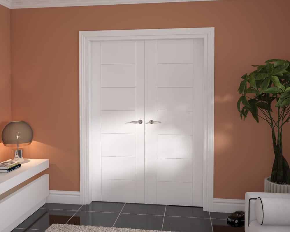 1428x2021x133mm Modern 7 Panel White French Door Set