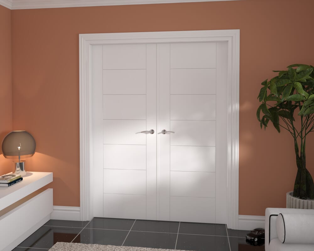 1580x2021x133mm Modern 7 Panel White French Door Set