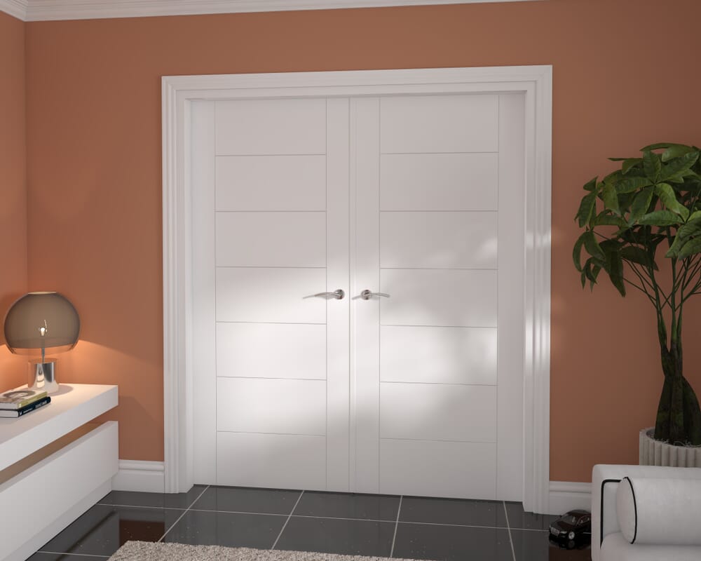 1732x2021x133mm Modern 7 Panel White French Door Set