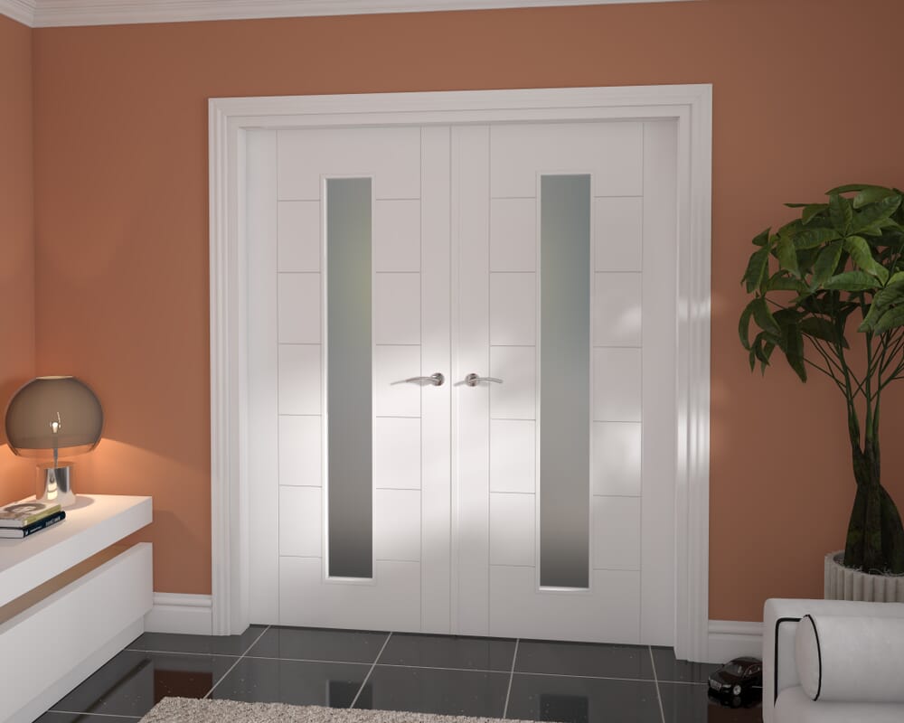 1732x2021x133mm Modern 7 Panel White Frosted Glazed French Door Set