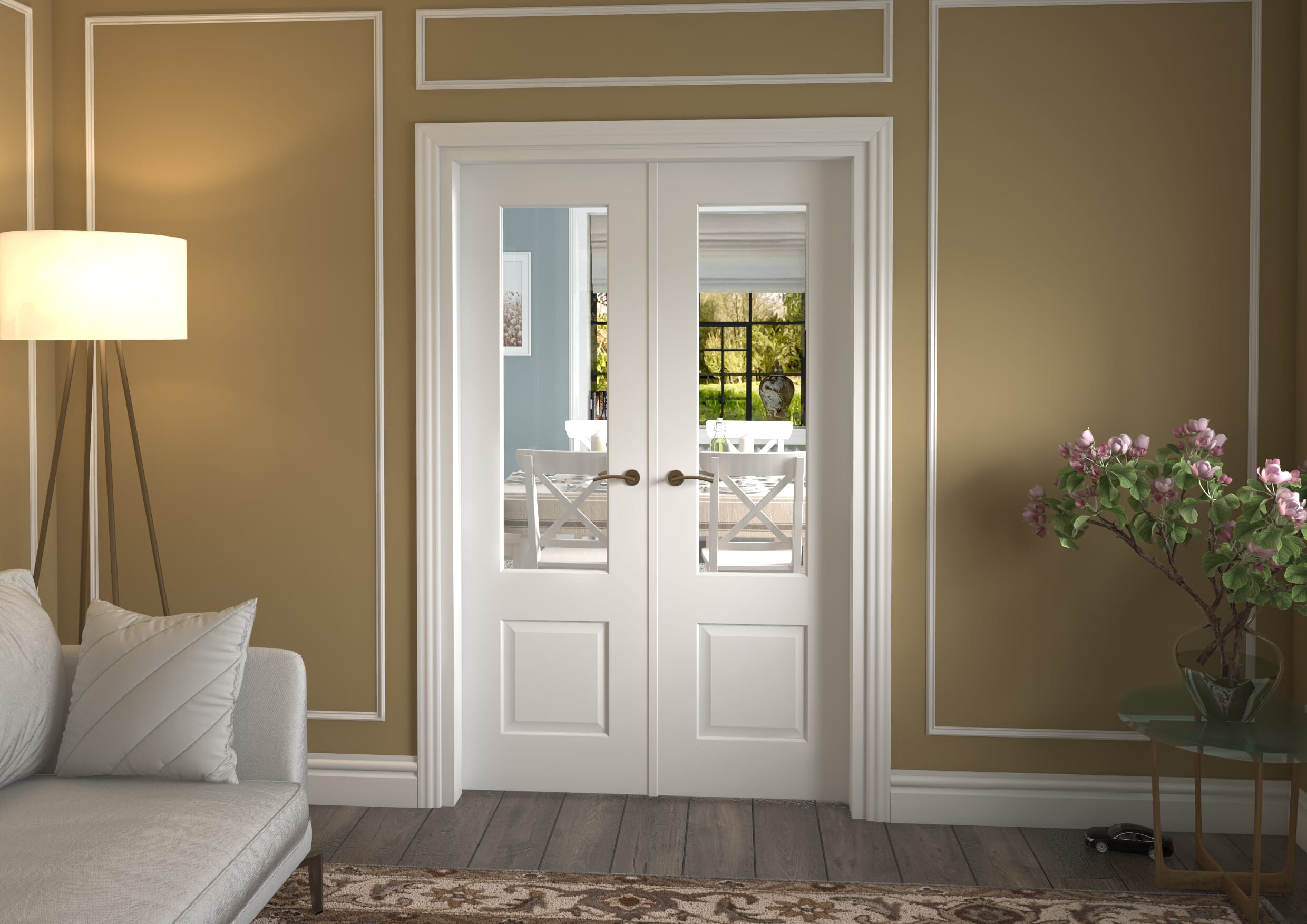 1276x2021x133mm Grange White Clear Glazed French Door Set Image