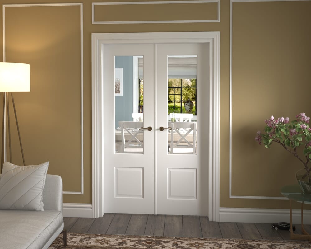 1276x2021x133mm Grange White Clear Glazed French Door Set