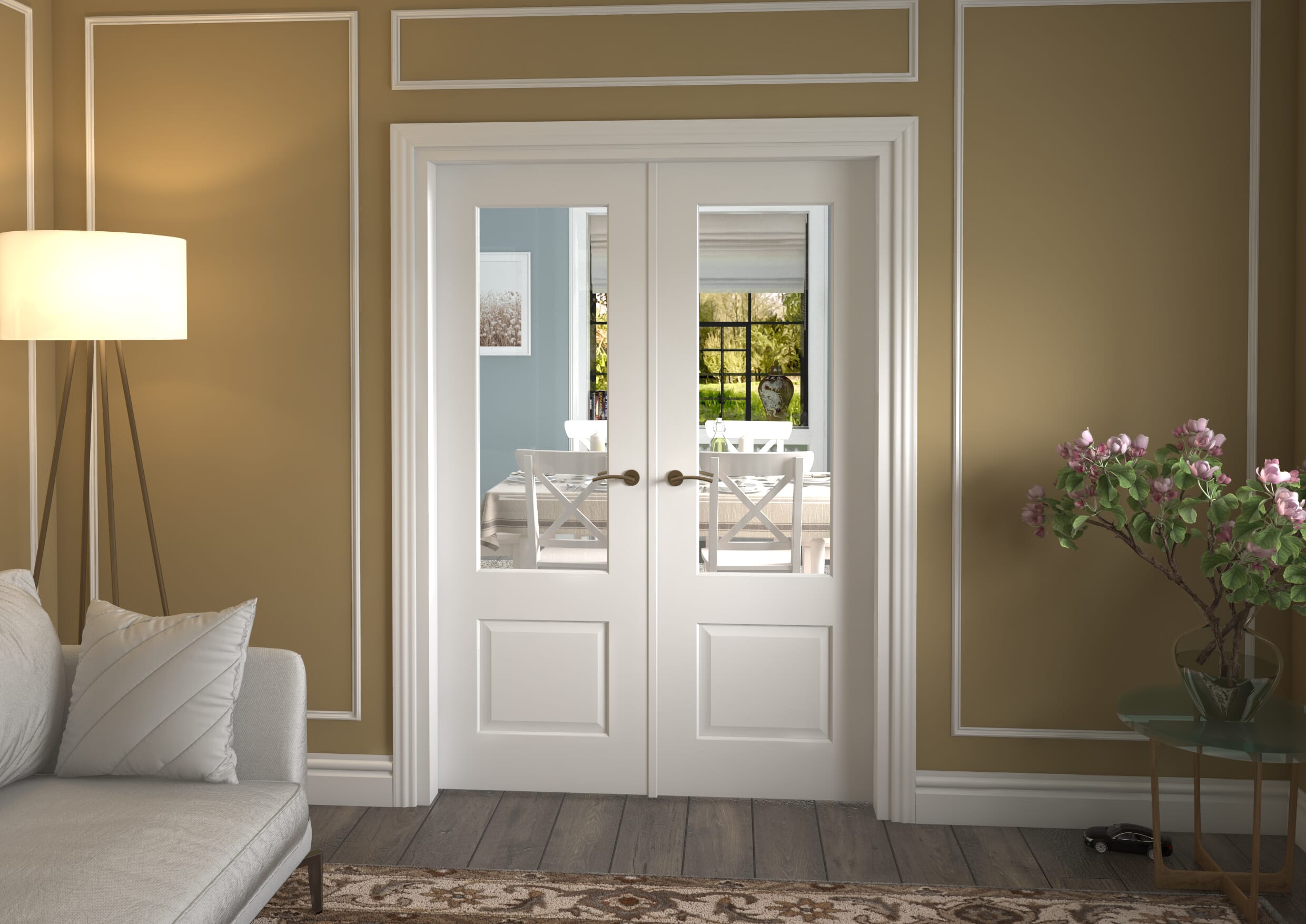 1426x2021x133mm Grange White Clear Glazed French Door Set Image