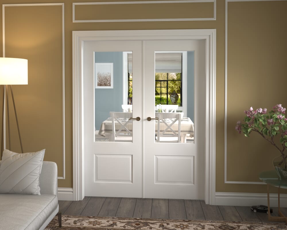 1580x2021x133mm Grange White Clear Glazed French Door Set