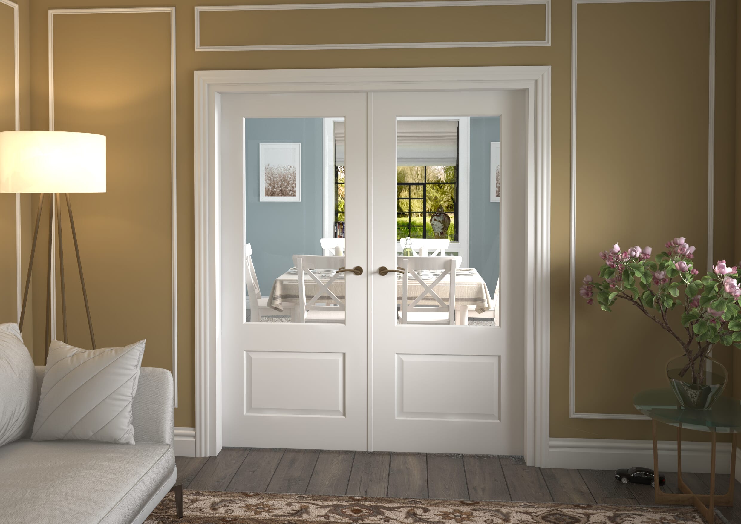1732x2021x133mm Grange White Clear Glazed French Door Set Image
