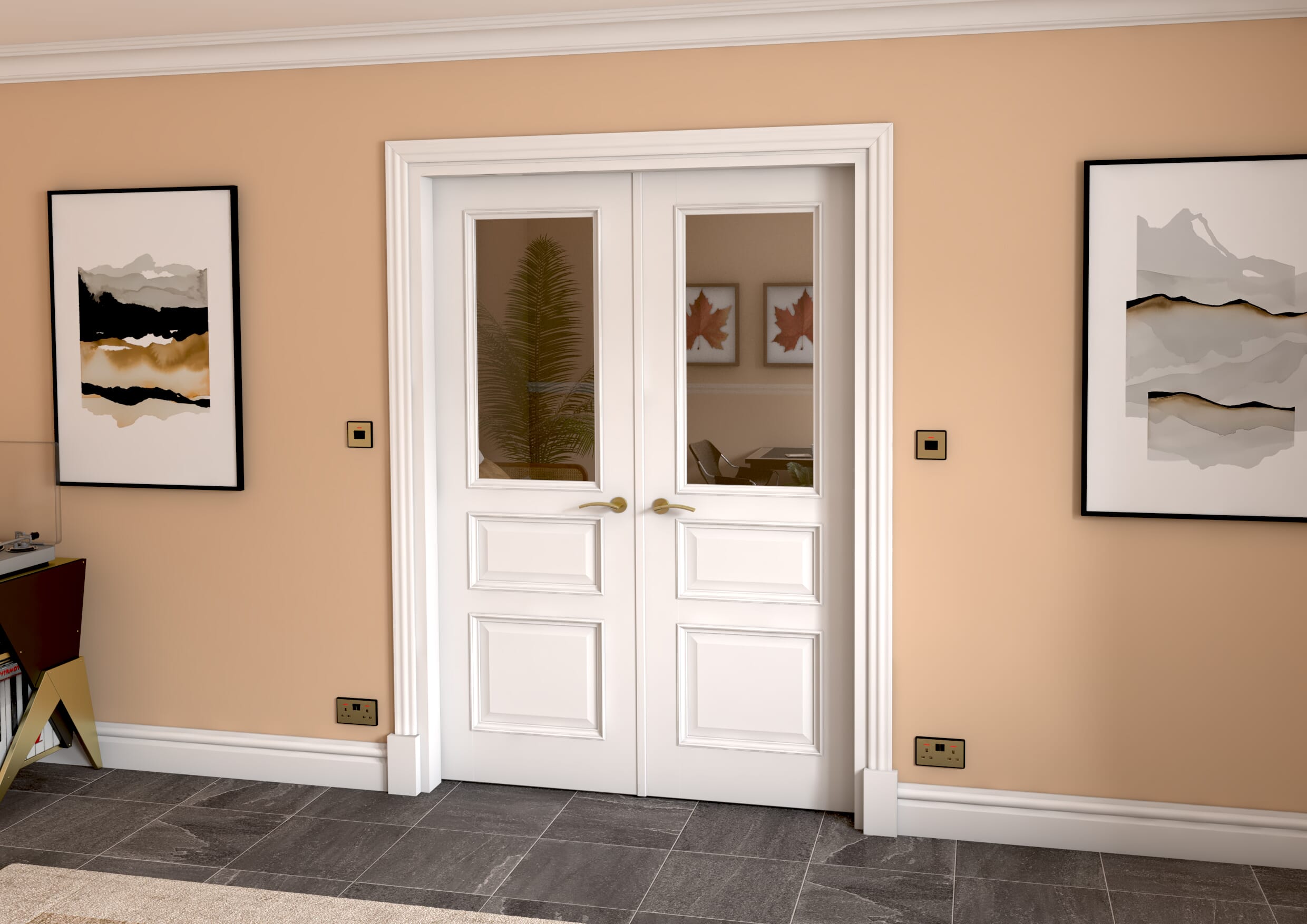 1426x2021x133mm Kent White Clear Glazed French Door Set