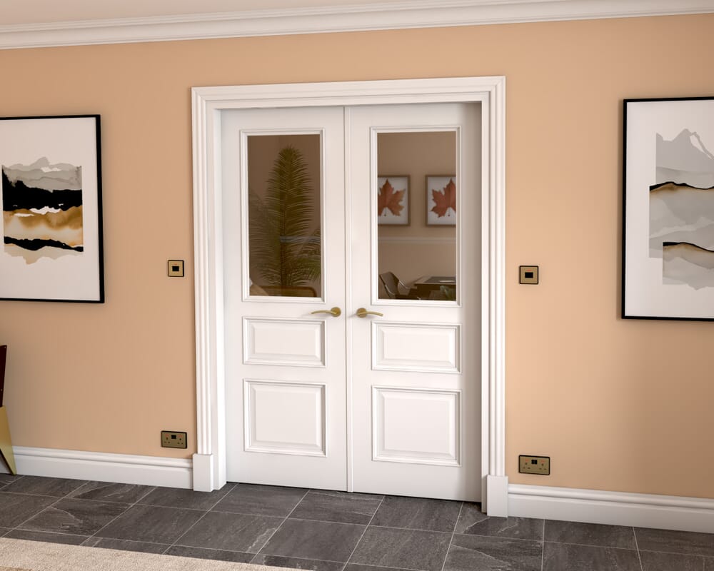 1426x2021x133mm Kent White Clear Glazed French Door Set
