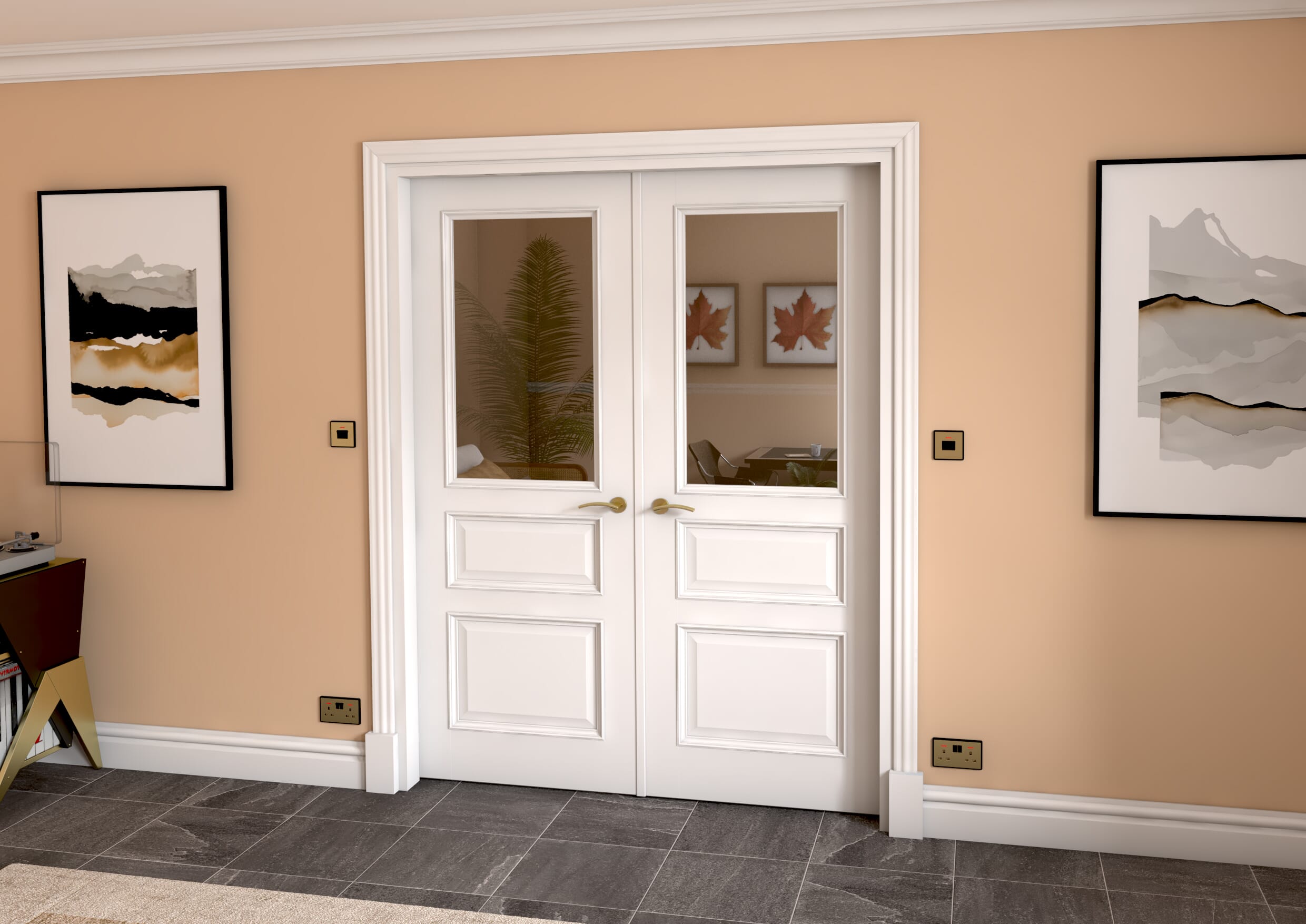 1580x2021x133mm Kent White Clear Glazed French Door Set