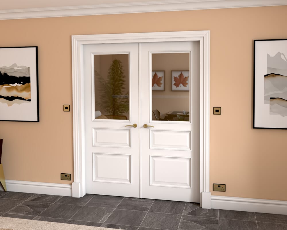 1580x2021x133mm Kent White Clear Glazed French Door Set