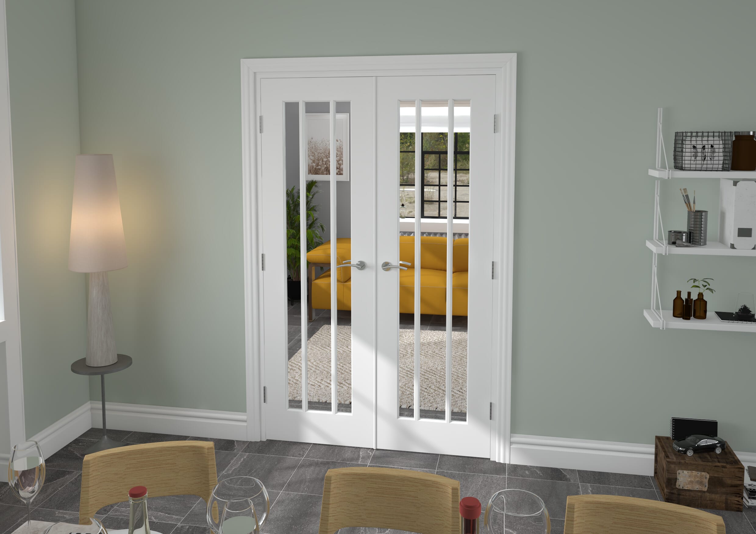 1276x2021x133mm White Lincoln Clear Glazed French Door Set Image