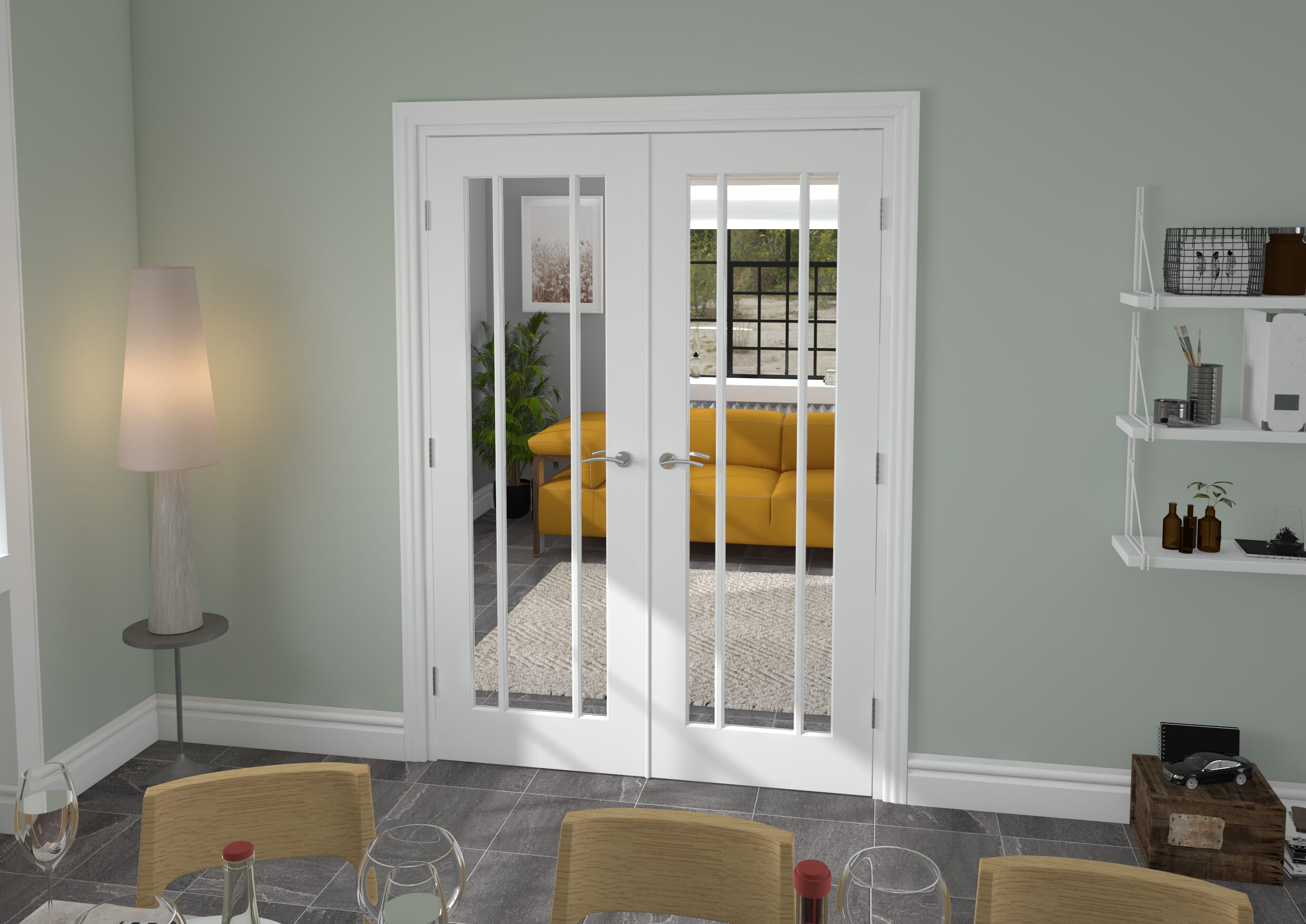 1428x2021x133mm White Lincoln Clear Glazed French Door Set Image