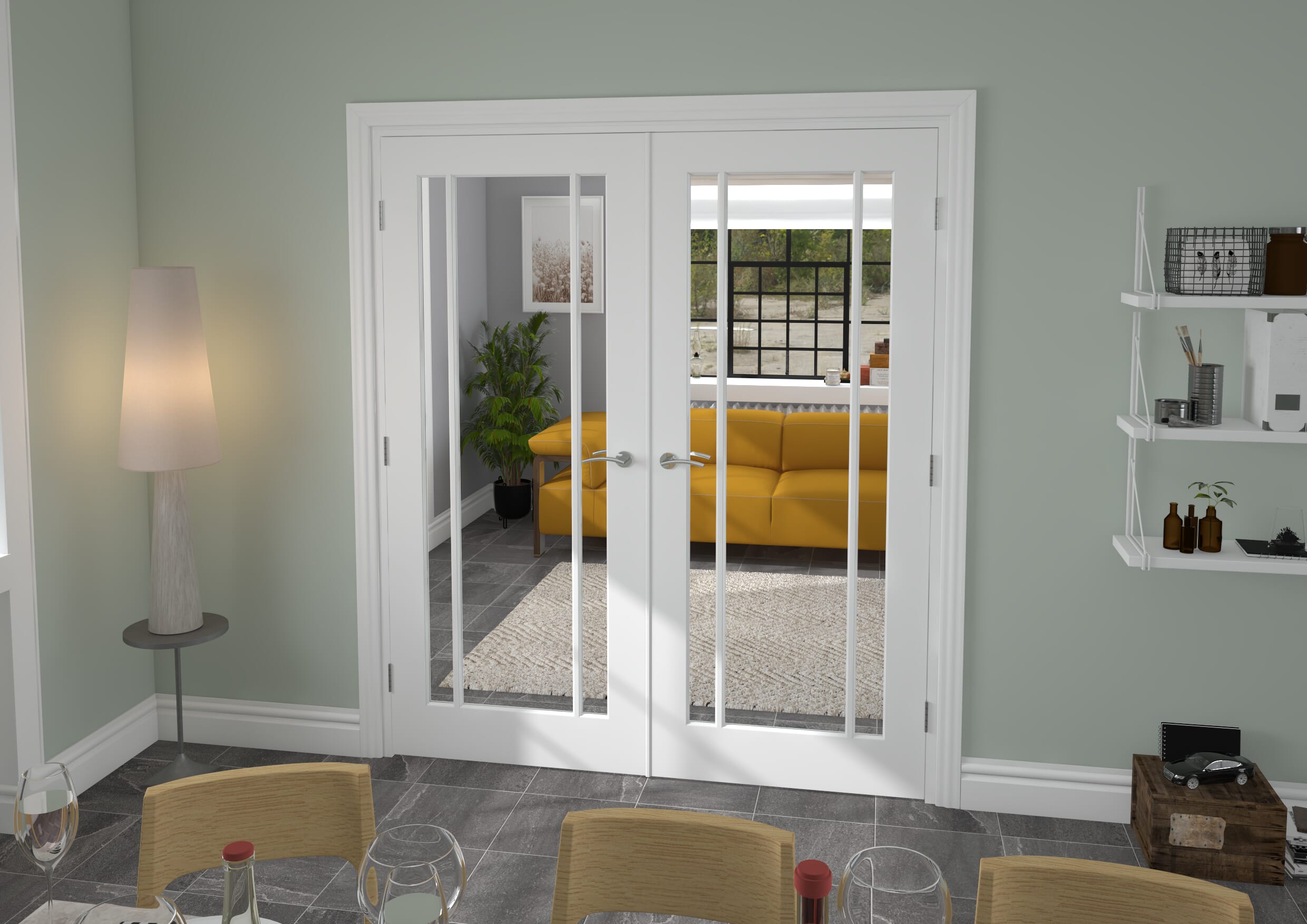 1732x2021x133mm White Lincoln Clear Glazed French Door Set Image