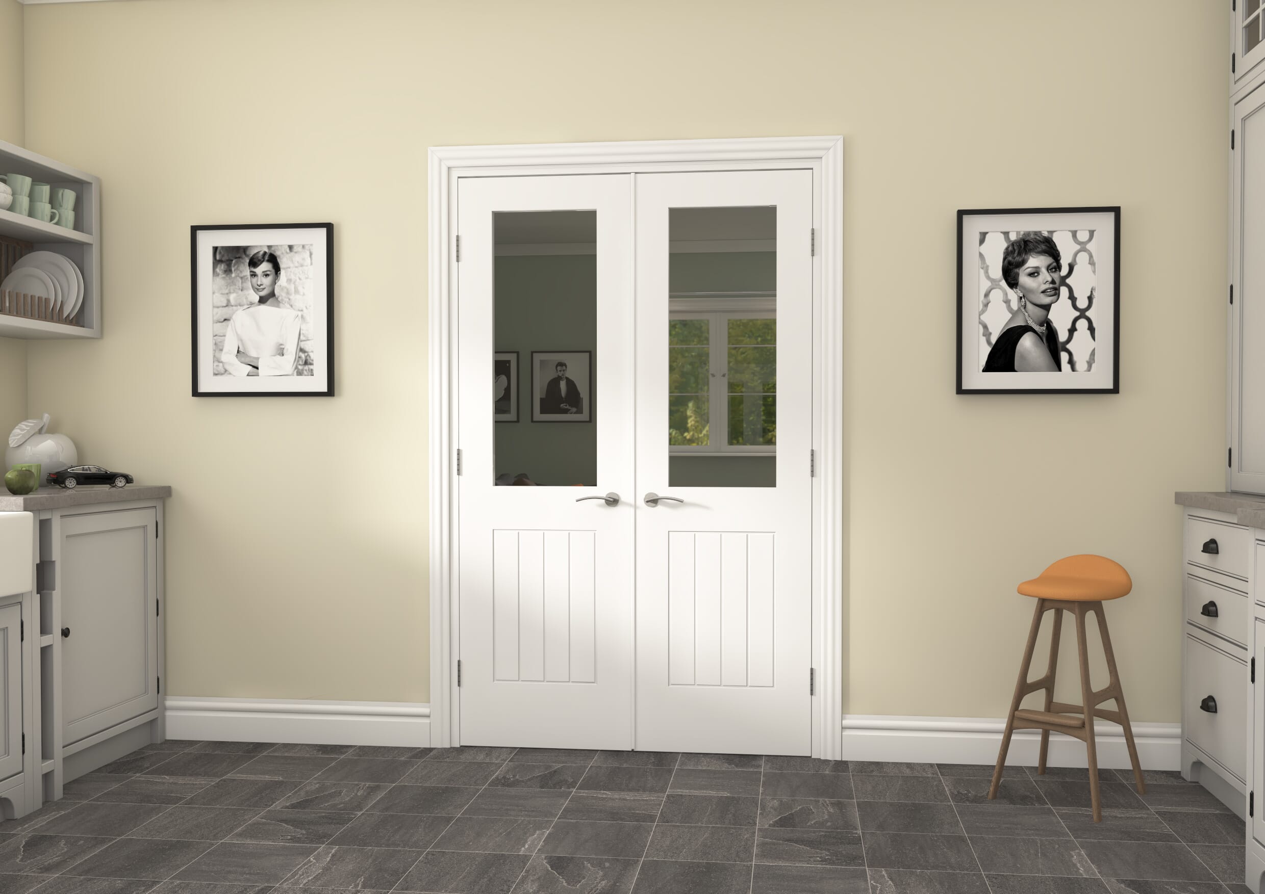 1274x2021x133mm Suffolk White Clear Glazed French Door Set