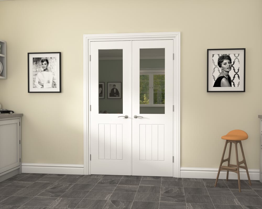 1274x2021x133mm Suffolk White Clear Glazed French Door Set