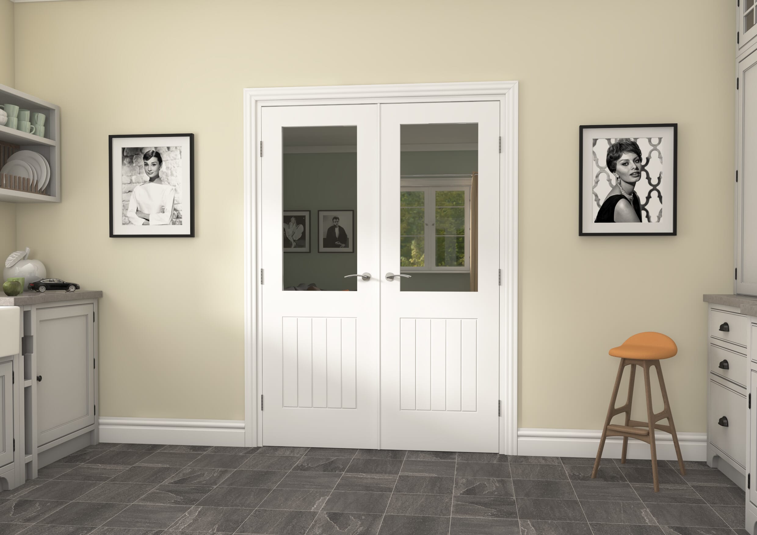 1426x2021x133mm Suffolk White Clear Glazed French Door Set