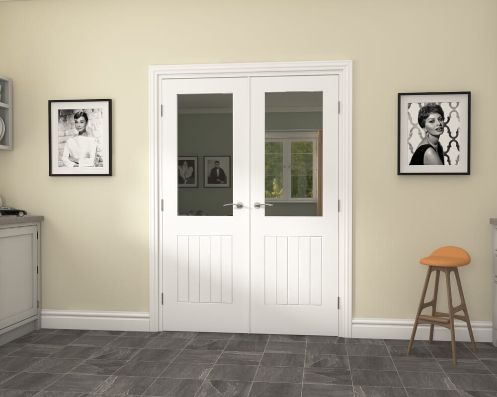 1426x2021x133mm Suffolk White Clear Glazed French Door Set