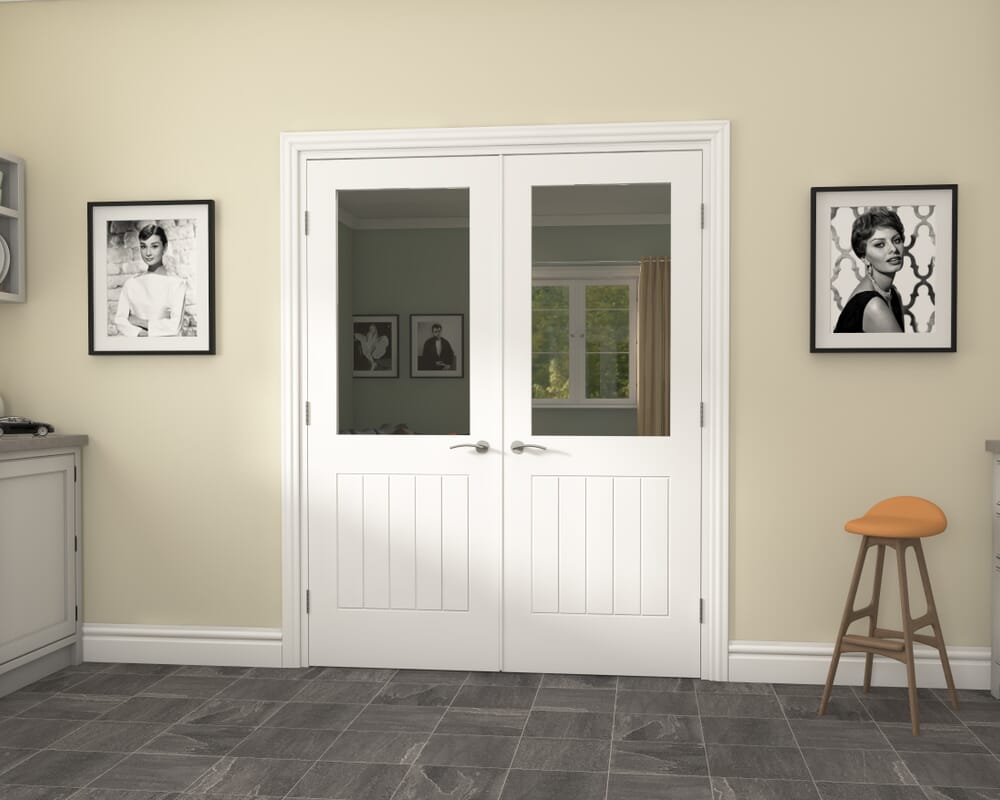 1580x2021x133mm Suffolk White Clear Glazed French Door Set