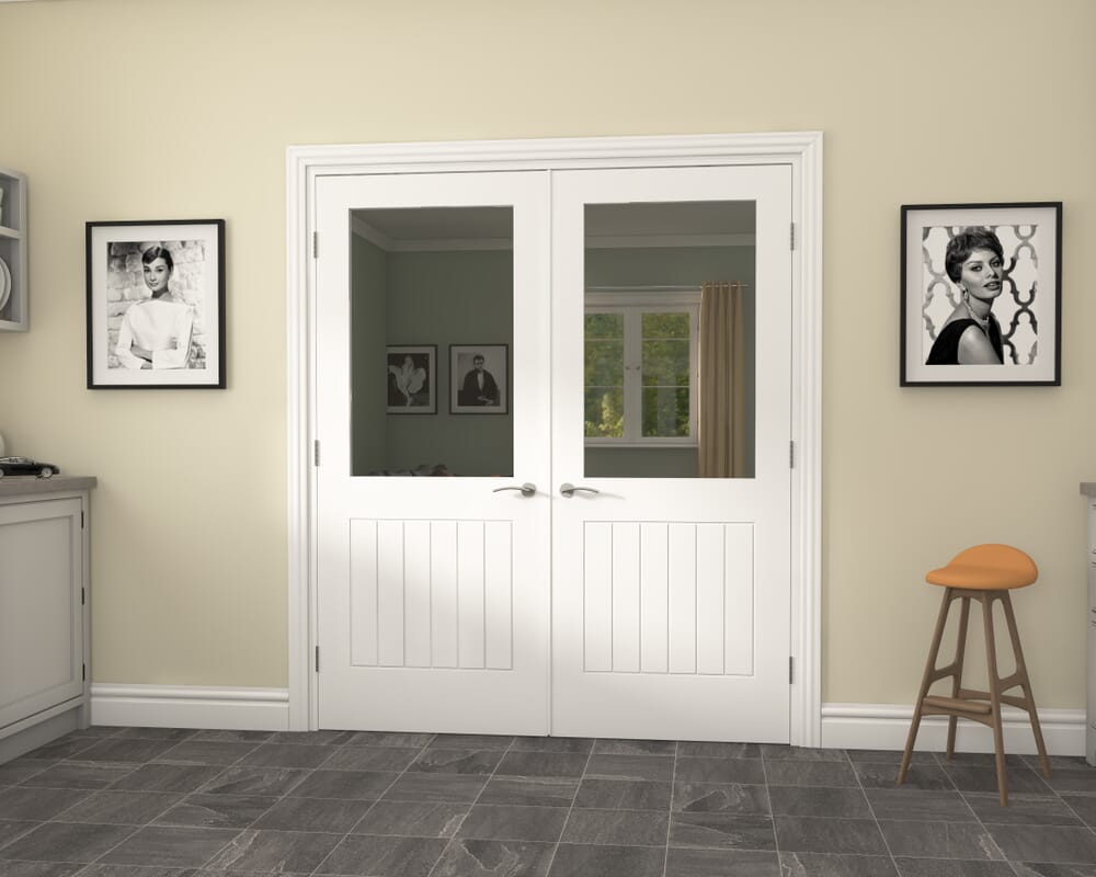1732x2021x133mm Suffolk White Clear Glazed French Door Set
