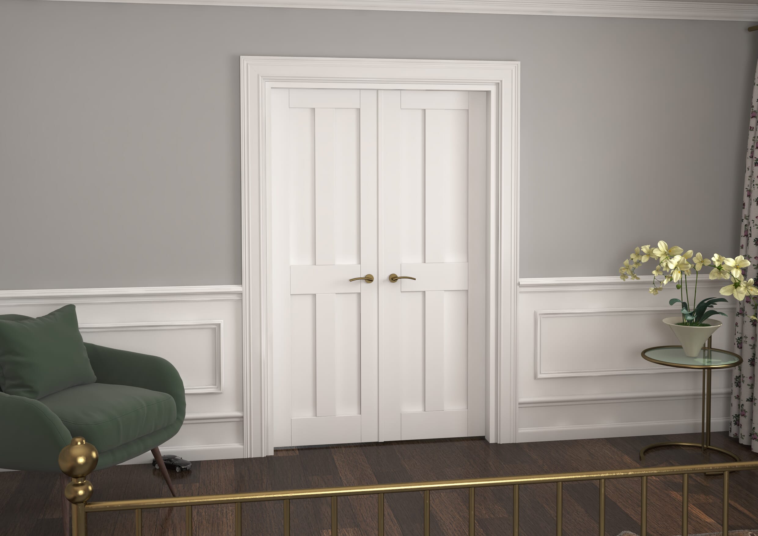 1276x2021x133mm Victorian Shaker 4 Panel White French Door Set Image